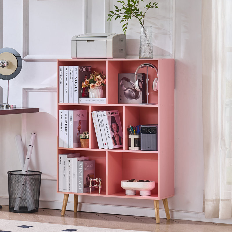 7 Cube Bookshelf, 3 Tier Modern Bookcase With Legs, Wood Cubeicals Organizer Storage Open Shelves, Retro Display Book Shelf, Freestanding Short Book Case For Bedroom,Living Room,Office