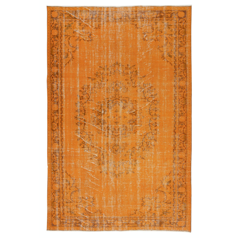 Tapis rétro en laine rouge 5,7 x 9 pi pour intérieurs modernes. Noué et tissé à la main en Turquie