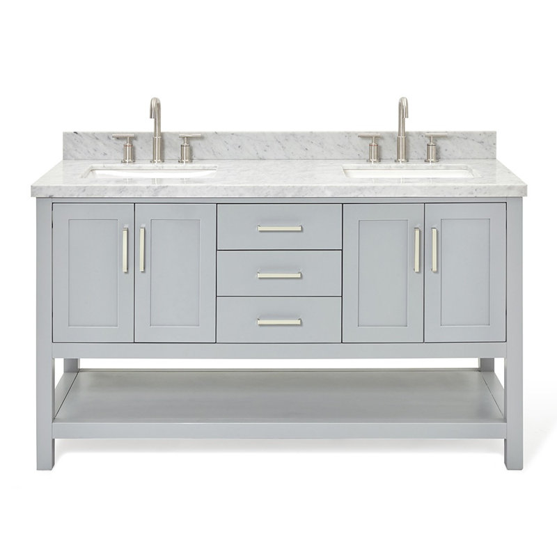 Magnolia Bath Vanity Oval Basin, Rectangle , Carrara White Marble, Gray