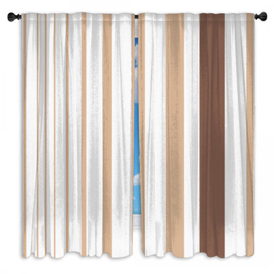 Beige Brown Striped Window Curtains Stripes Sheer & Room Darkening - 2 Panels