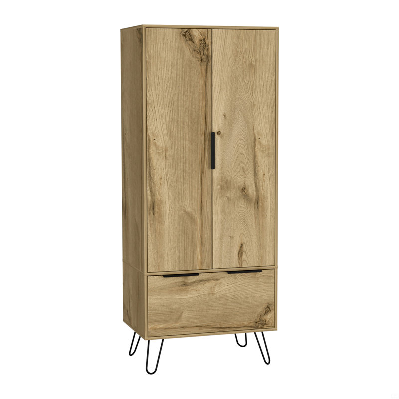 Armoire-penderie, armoire à un tiroir et deux portes, Chêne clair