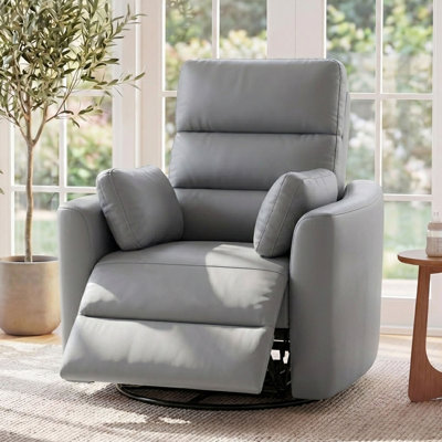 40" Wide Vegan Leather Recliner with Dual-Motor and Power Headrest,  Modern Swivel & Rocking Nursery Glider Chair, Gray
