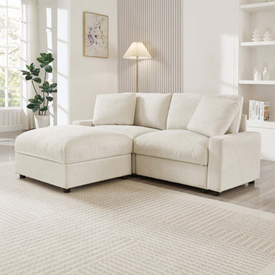 Canapé modulaire modulaire, 3 canapés modulaires en tissu de polyester en forme de L pour le salon, 2 canapés en nuage avec repose-pieds, canapé modulaire à sièges profonds (beige)