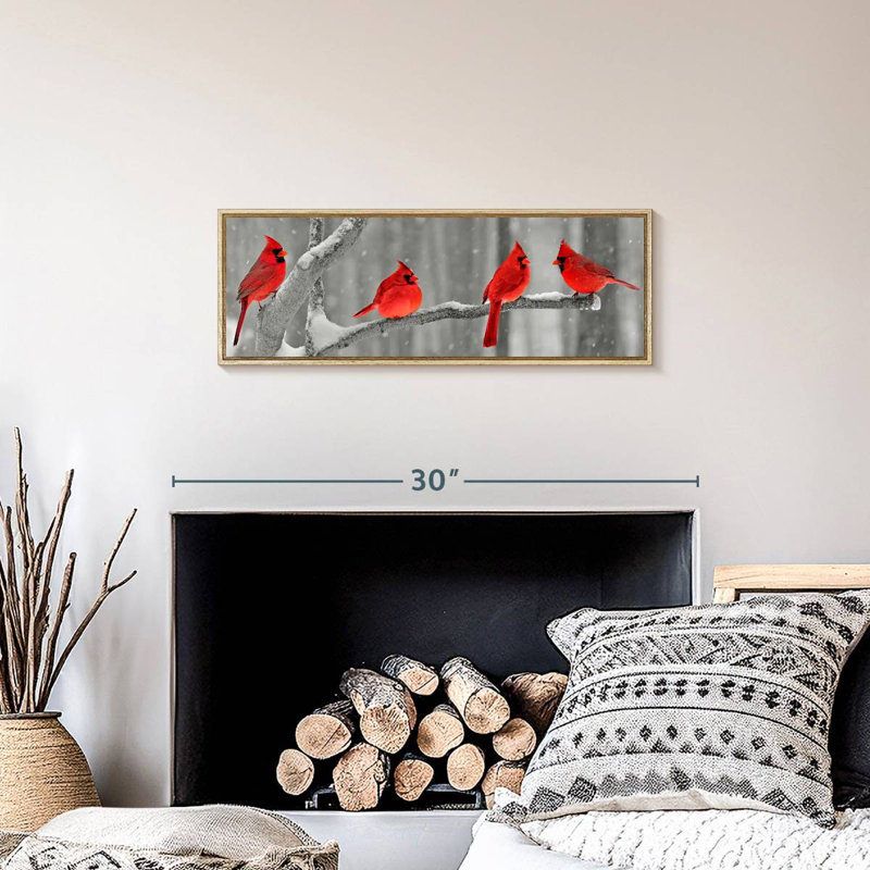 Cardinal, 25 po x 9 po, Cadre flottant en bois naturel