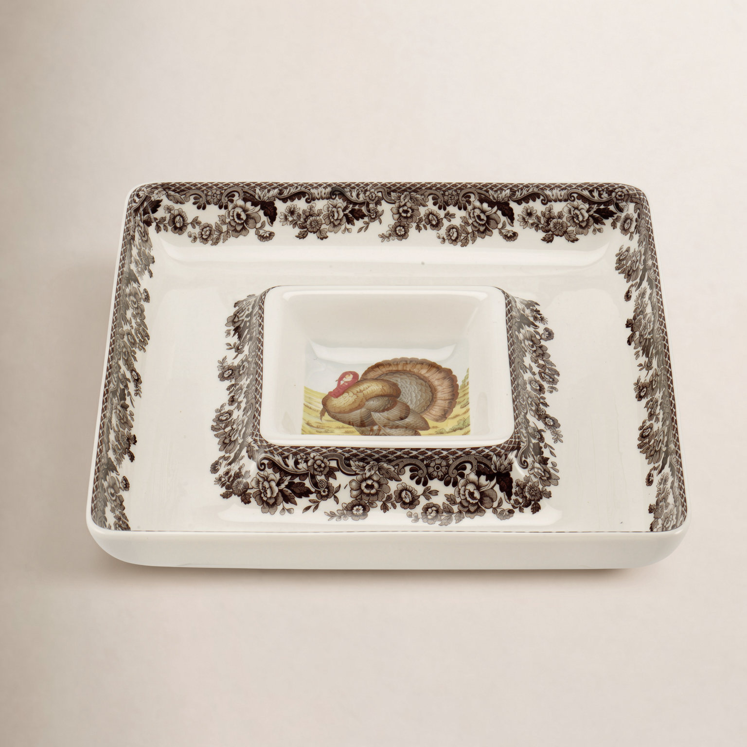 Spode Woodland Turkey Chips and Dip Platter