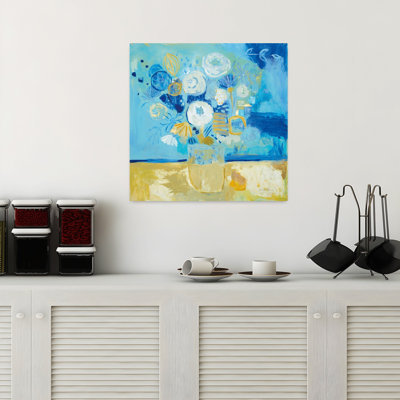 Art contemporain avec beaucoup de fleurs et de bouquets bleus