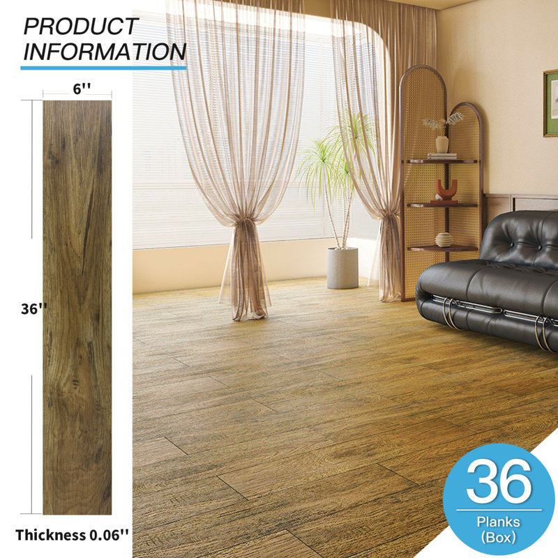 6'' W X 36'' L Peel and Stick Luxury Vinyl Floor Plank,Rigid Core Vinyl Flooring Wood Look (Set of 36), Ashtree