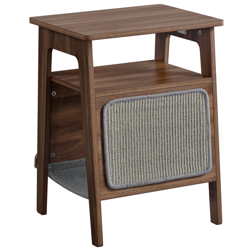 End Table with Cat Bed, Walnut