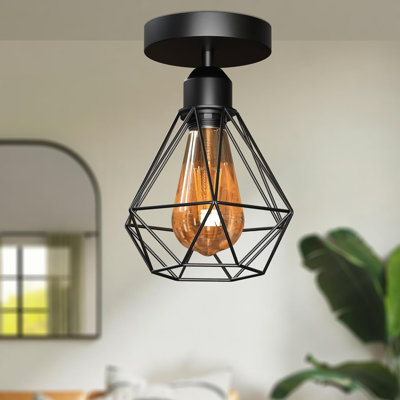 Plafonnier encastré vintage noir avec ampoule, plafonnier cage en métal industriel avec base E26, éclairage moderne pour la cuisine, la chambre à coucher, le vestibule, le porche, le paquet de 1
