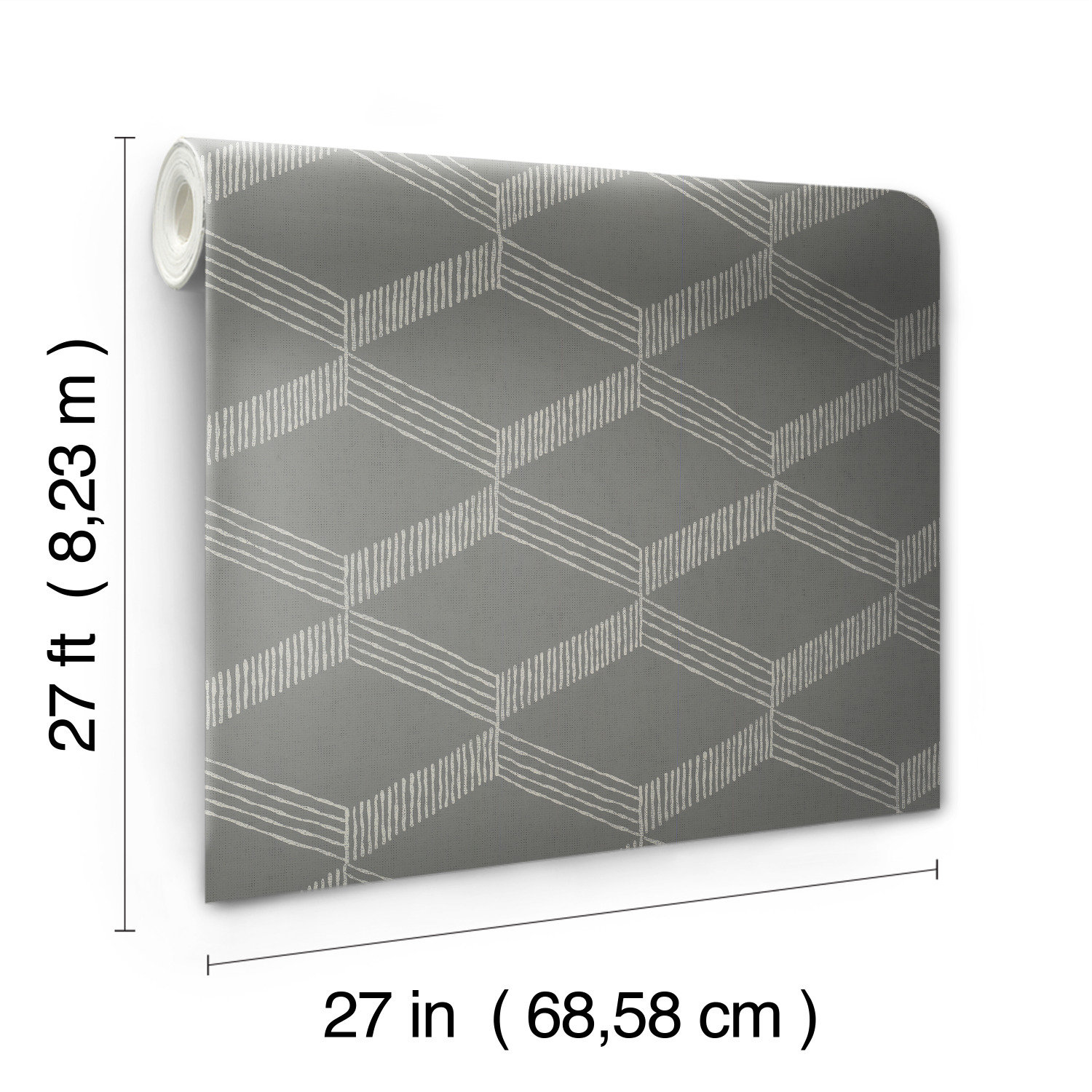 Aislin Mid-Century Geometric Wallpaper, Gray/White