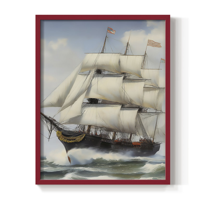 NAUTICAL Series LXV, reproduction encadrée - bois massif, H 11 po x l 9 po, Rouge