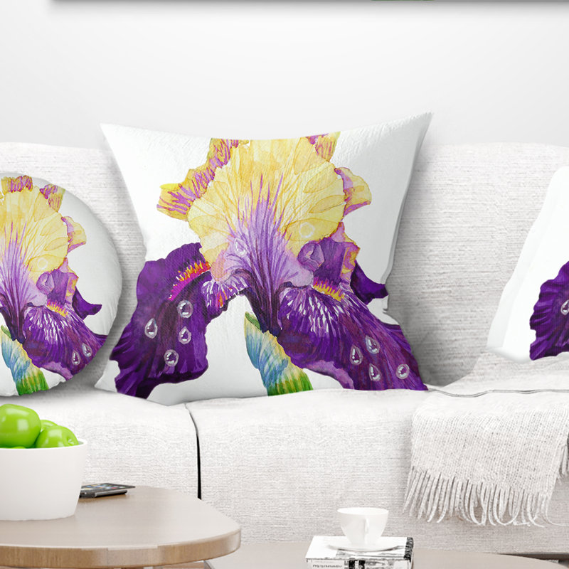 Coussin iris floral, Coussin décoratif, 16 po x 1 po