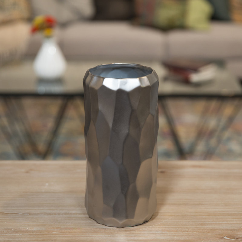 Perron Ceramic Table Vase, 9" H x 4.25" W x 4.25" D, Silver