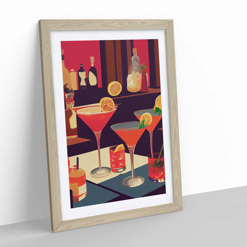 Selection Of Cocktails No.1 - Single Picture Frame Painting, Oak Framed, 46cm H x 34cm W x 2cm D