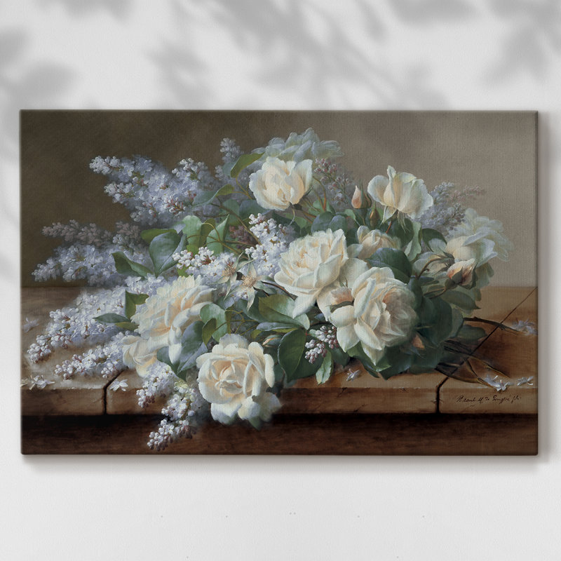 Nature morte à la rose blanche - Cavas enveloppés dans une galerie, 24 x 36