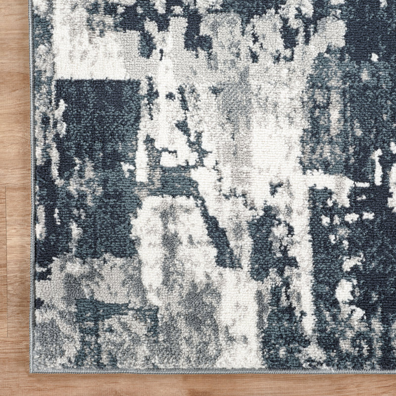 Andrew Blue & Gray Abstract High-Low Modern Rug, 10'0" x 14'0", Blue/Gray
