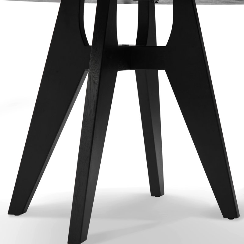 Doucoure Round Solid Wood Base Dining Table, Black