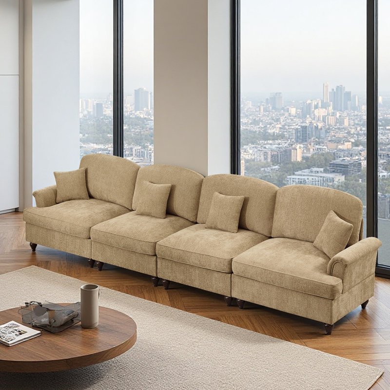 Sofa, Cloud Couch Sectional Sofa, Chenille Sofa, Light Coffee, 36.6" H x 137.8" W x 32.8" D