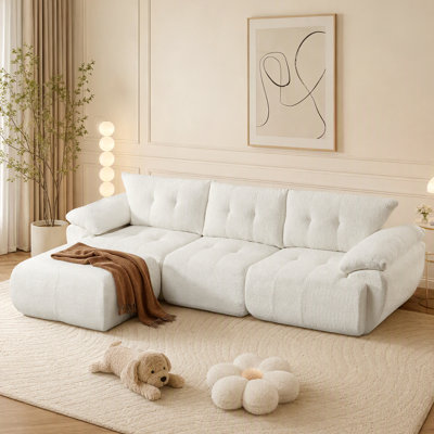 115" Modular Chenille Sectional Sofa, Oversized Cloud Couch with Free Ottoman, Boneless Compression Deep Seat Floor Sofa for Living Room, Apartment