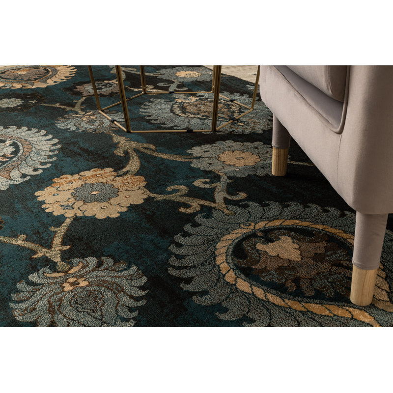Mae Oriental Wool Area Rug, Rectangular 200 x 300cm, Green/Silver