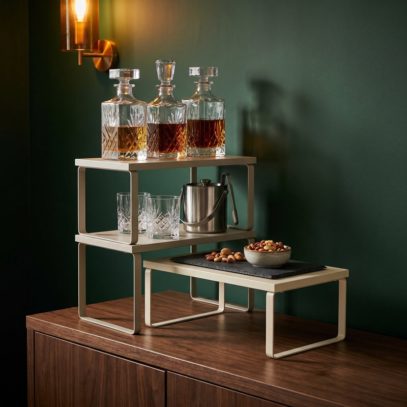 Ensemble de 3 tablettes de rangement pour armoire de cuisine, étagère à épices et rangement pour cuisine, beige sable