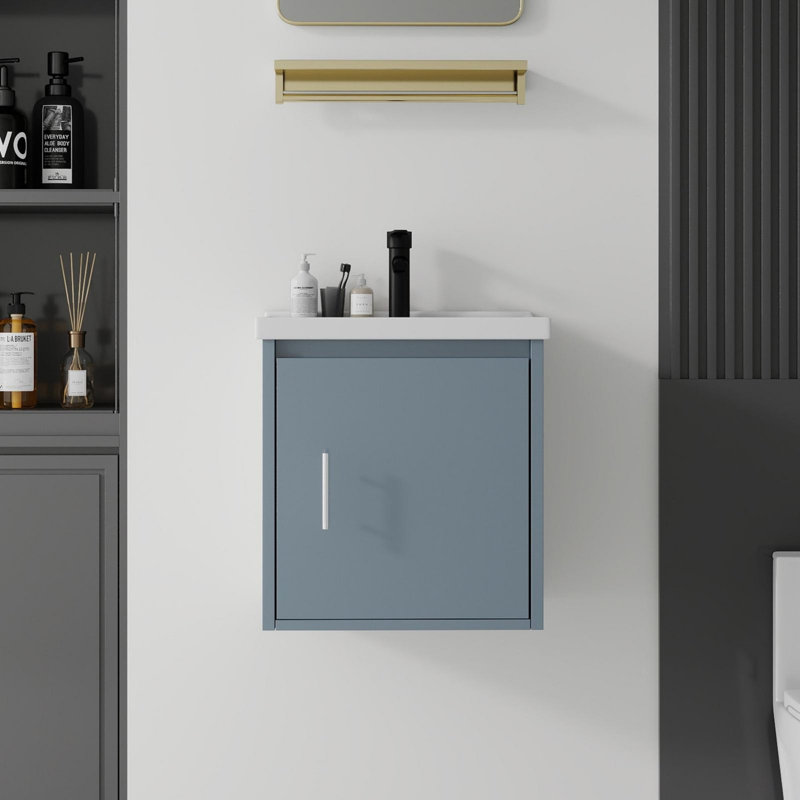Ensemble de meuble-lavabo mural 20 po avec lavabo et portes à fermeture en douceur pour petites salles de bain, Blue, 20"