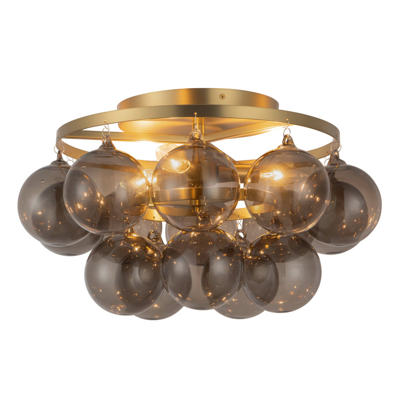 Faye 18-in Brushed Gold Semi-Flush Mount with Smoked Glass, Smoked Glass, Brushed Gold