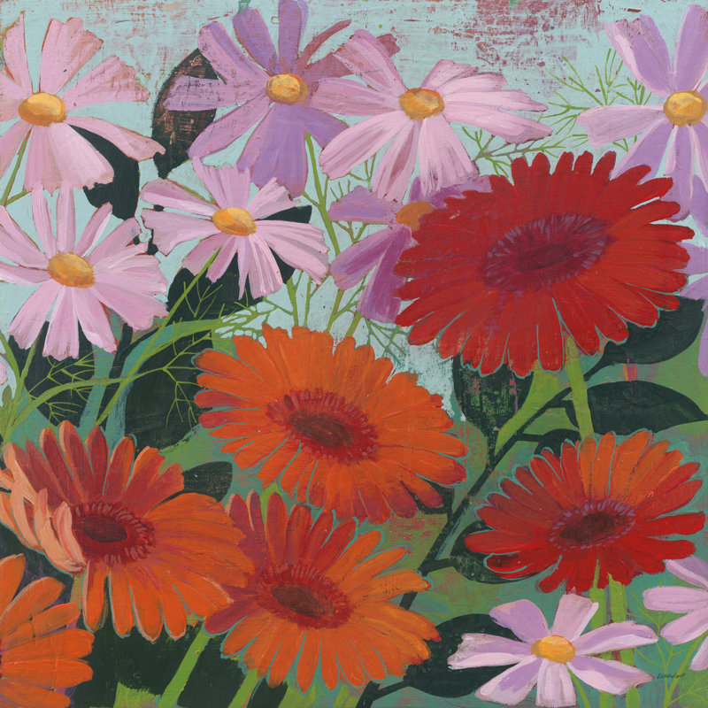 Cosmos and Gerberas III - impression d'un seul cadre photo, H 30 po x l 30 po x P 1,25 po, Papier avec cadre noir, Non