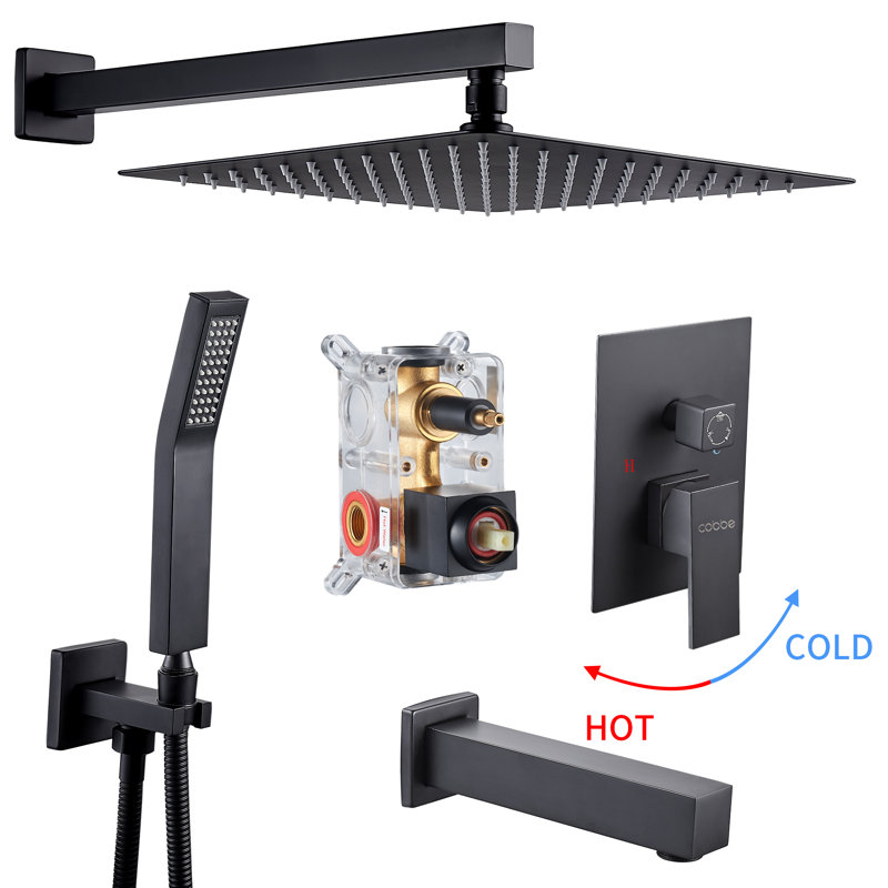 Diverter Complete Shower System with Rough in-Valve, Black