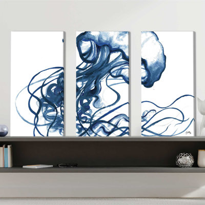 Jellyfish in the Blues - Ensemble de 3 peintures sur toile tendue