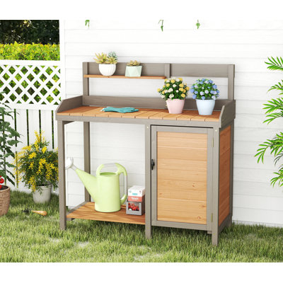 Outdoor Cedar Potting Bench with Dry Sink & Storage Cabinet for Patio, Backyard & Garden