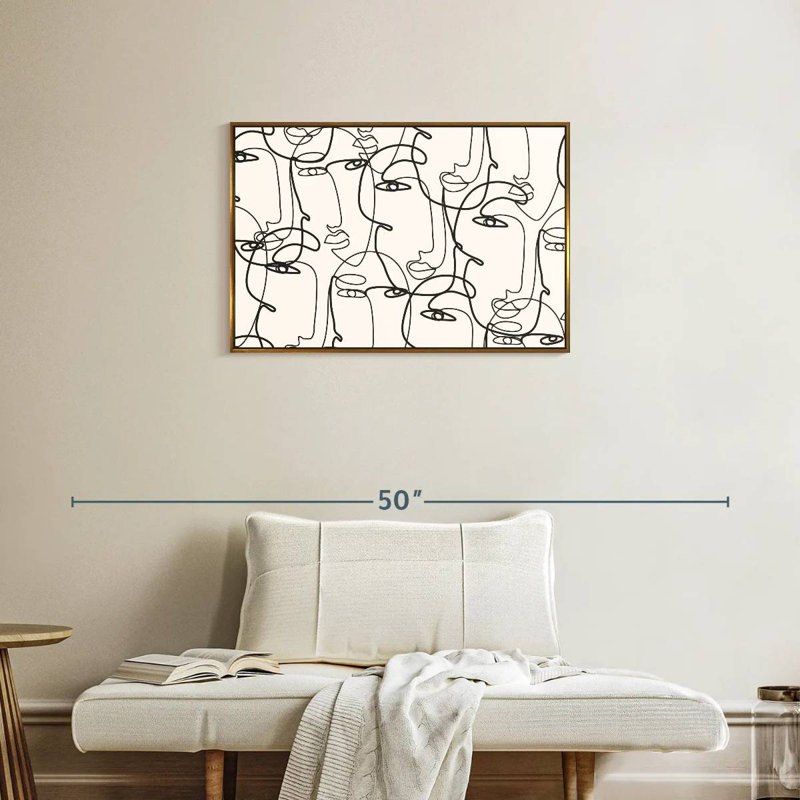 Illustration de visages de femmes, Cadre flottant doré, 31 po x 21 po