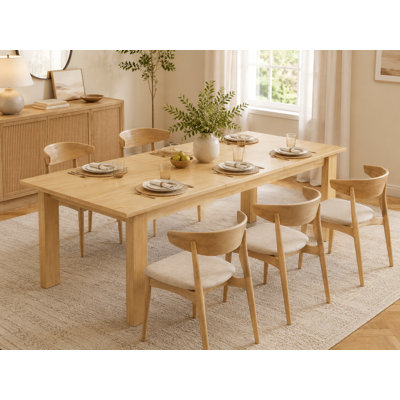 76.77" Extendable Rectangular Dining Table with Natural Wood Finish