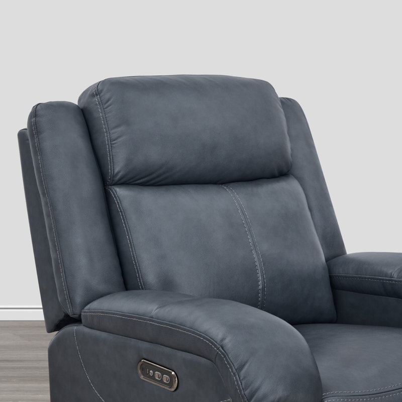 Fauteuil inclinable électrique Zachery, Cuir véritable bleu marine