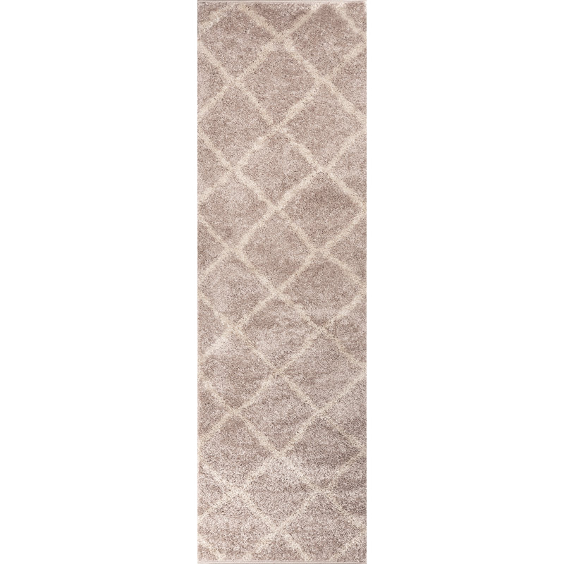 Tapis beige Geometric, Tapis de couloir 2 pi 7 po x 9 pi