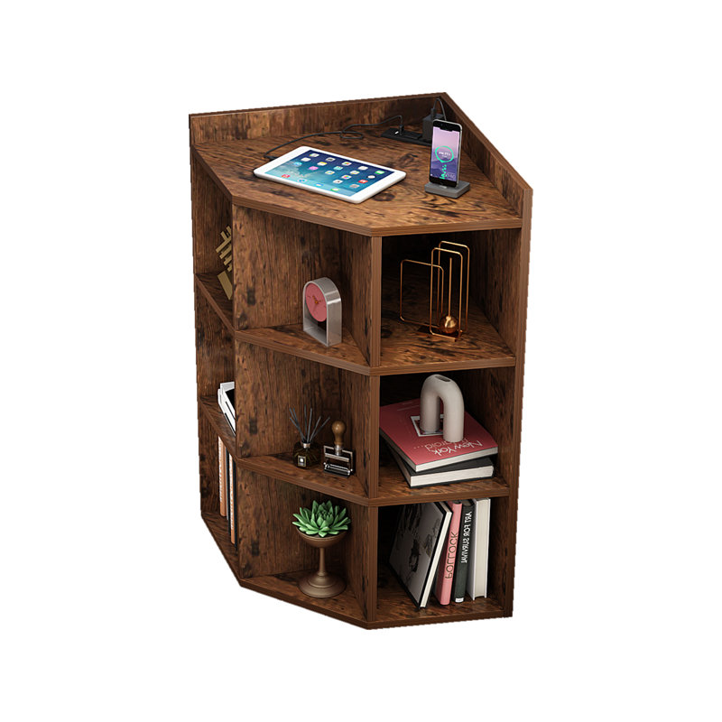 3-Tier Corner Cabinet Storage with USB Ports and Outlets,Corner Cube Storage Organizer for Small Spaces,Retro, Brown