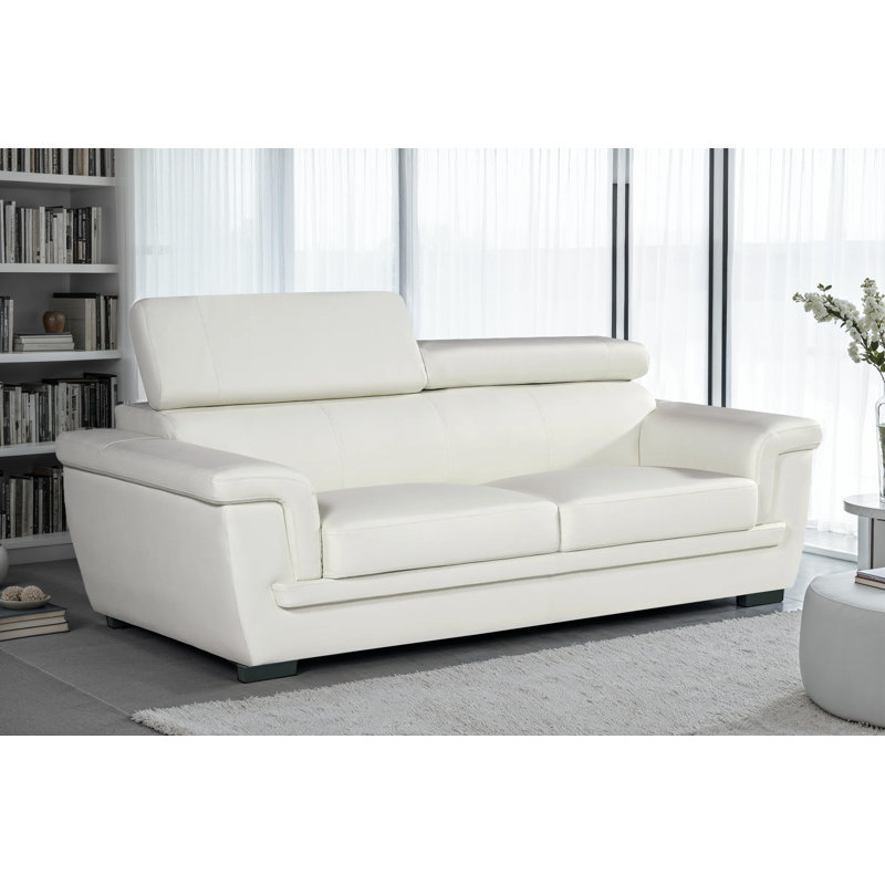 Syniya Genuine Leather Sofa, White Genuine Leather, 3
