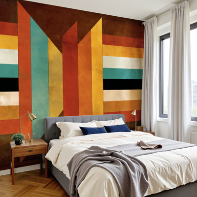Tribal Peel and Stick Wallpaper Vintage Tribal Wall Art Navajo Aztec Stripes Wall Murals 100"H x 144"W Removable PVC Wall Paper Self-Adhesive Wall Decor for Bedroom Living Room Home Office