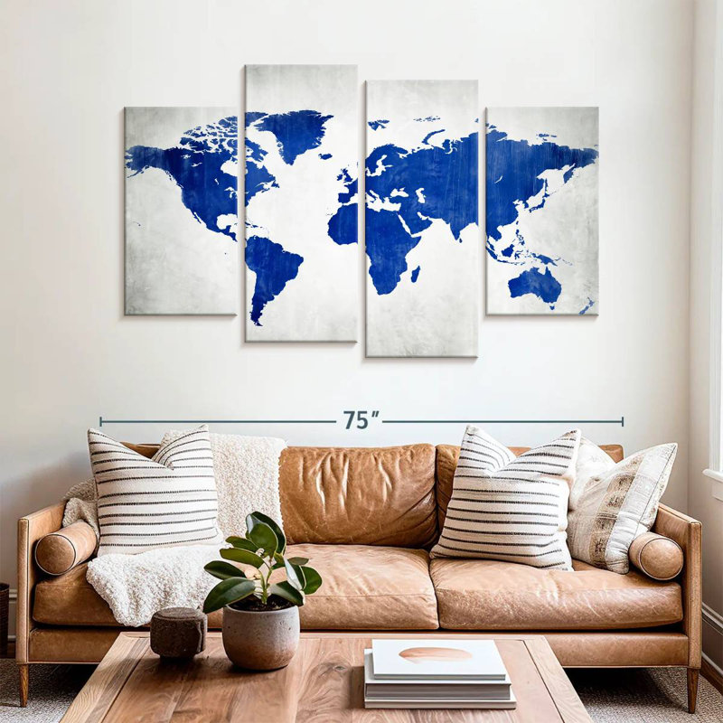 Carte du monde Aliaz en bleu, H 42 po x l 68 po