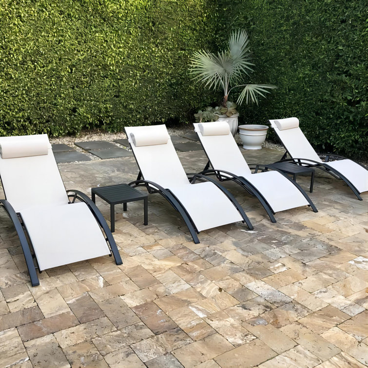 Outdoor Rust-Resistant Metal Chaise Lounge with Table