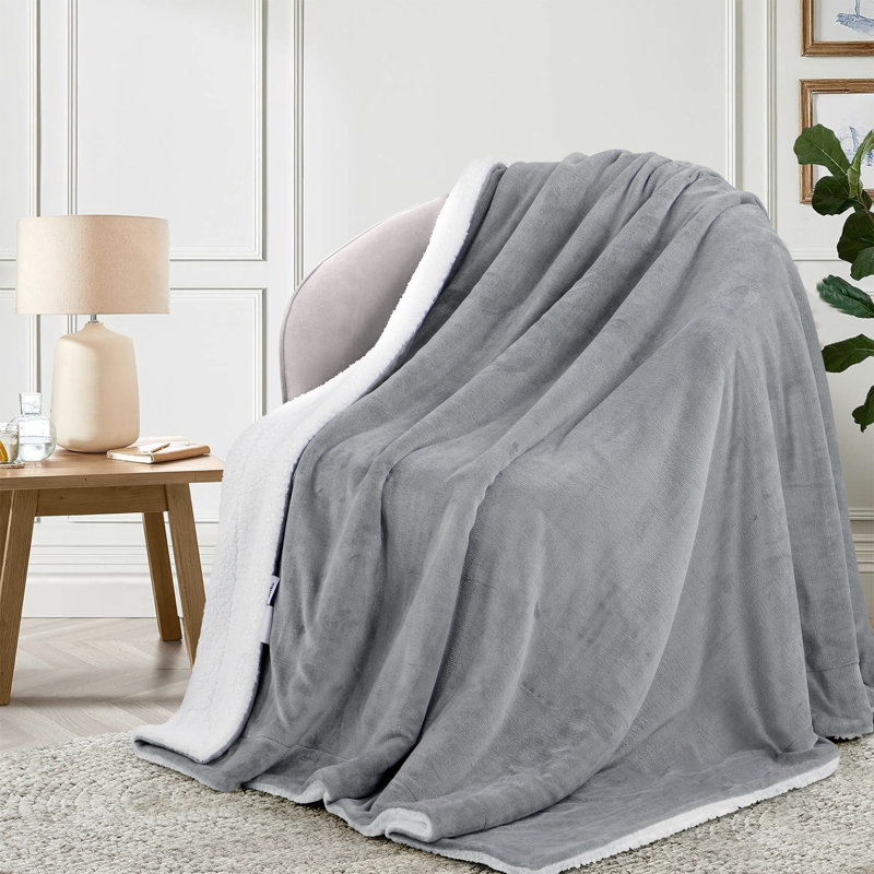 Couverture polaire Aisbo Sherpa, Gris, Grand lit
