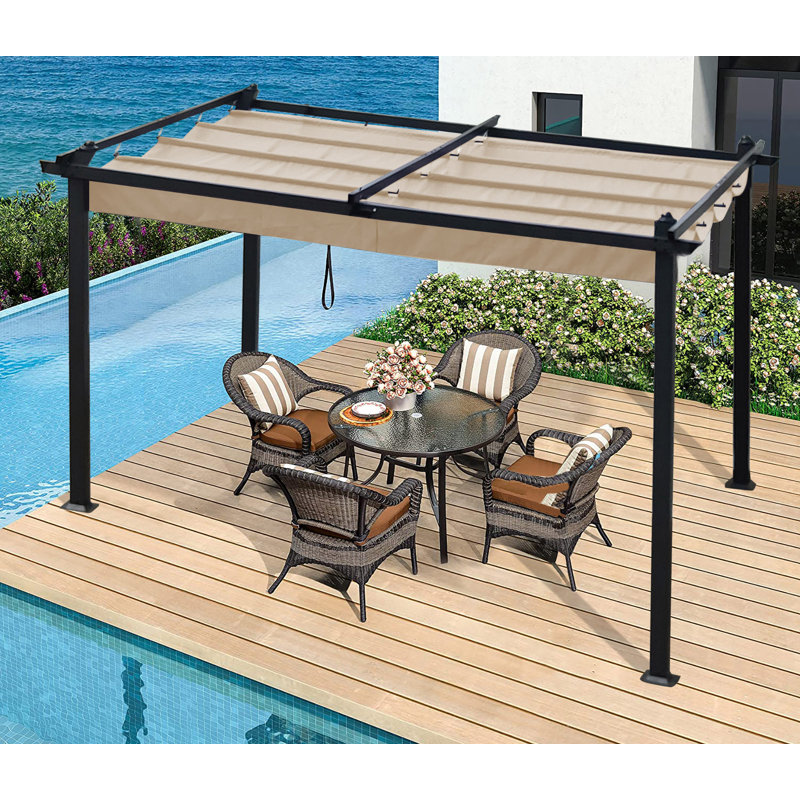 Replacement Canopy Top Cover Fabric For 13 X 10 Ft Outdoor Patio Retractable Pergola Sun-Shelter Canopy, Khaki