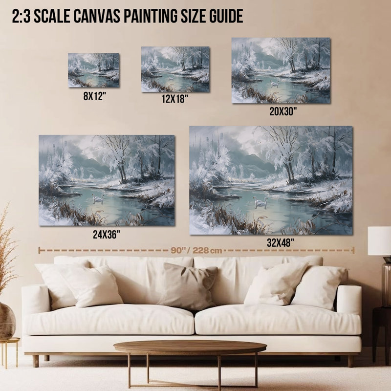 Winter Winter Wall Decor - Swan Winter Landscape, art mural sur toile pour le salon, H 36 po x l 48 po