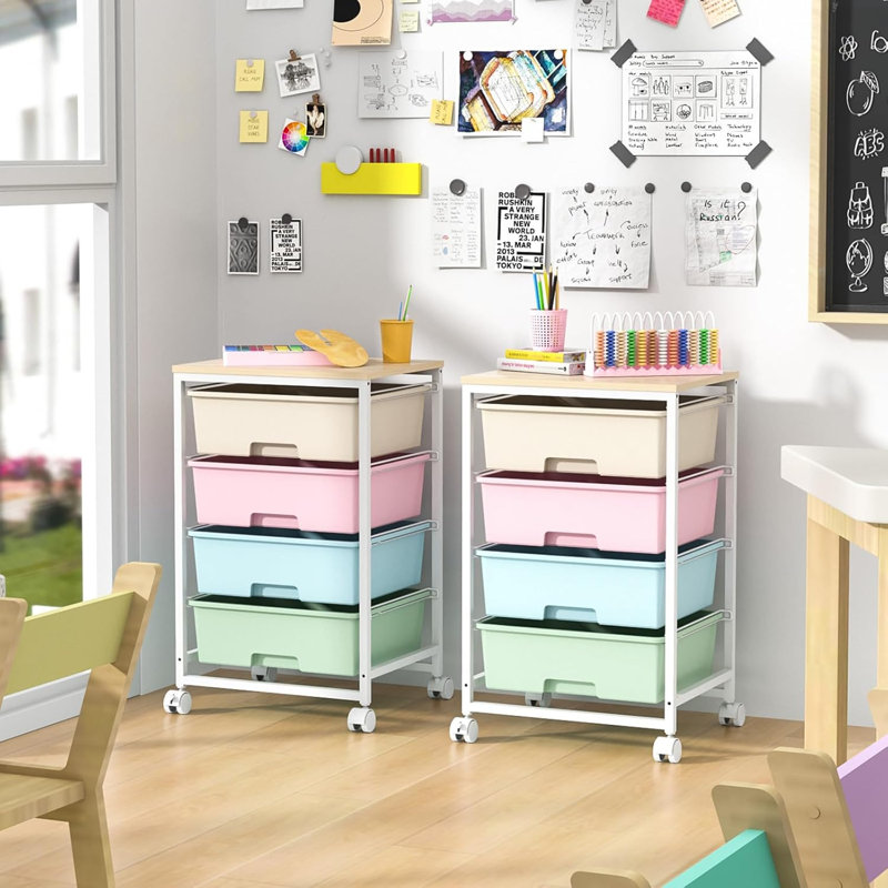 Utility Cart With 4 Drawers,Rolling Storage Cart With Drawers,Storage Rolling Drawer Cart,Rainbow, Blue