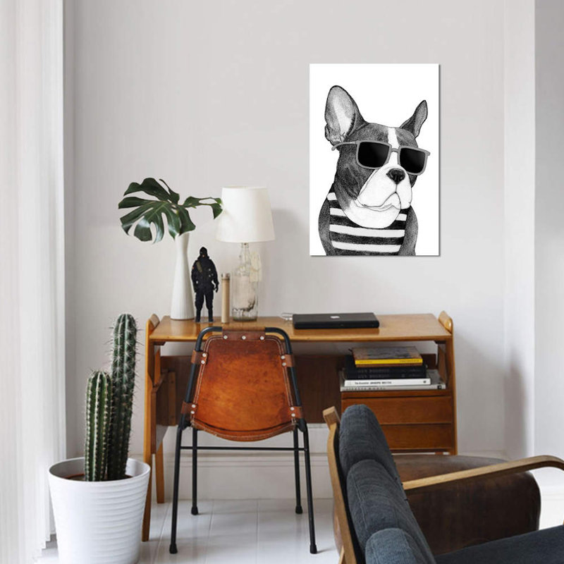 " Frenchie - Summer Style In B&W " by Barruf, 26" H x 18" W x 1.5" D, Wrapped Canvas, No Mat