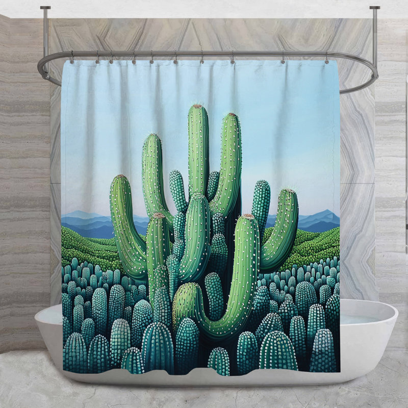 Rideau de douche Cactus - Décor de salle de bain Désert Sud-Ouest, H 73 po x l 70 po