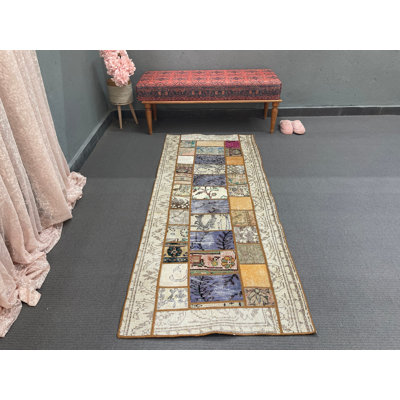 Classic Wool Patchwork Accent Rug, 30.7x76.4 Inch Beige Rug
