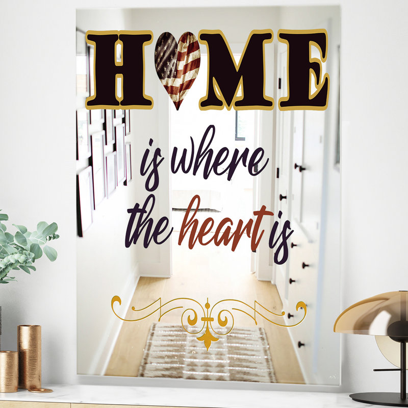 Miroir mural « Home » et « Where the Heart is » (Amérique), H 39,4 po x l 29,5 po