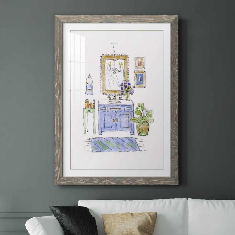 «Sketchy Bath II» - peinture encadrée, H 31 po x l 44 po x P 1 po, Encadrement gris