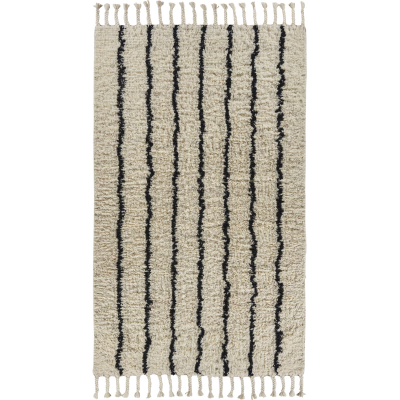 Tapis géométrique en laine fait à la main ivoire / noir Calsbeck, Rectangle 8 pi x 10 pi